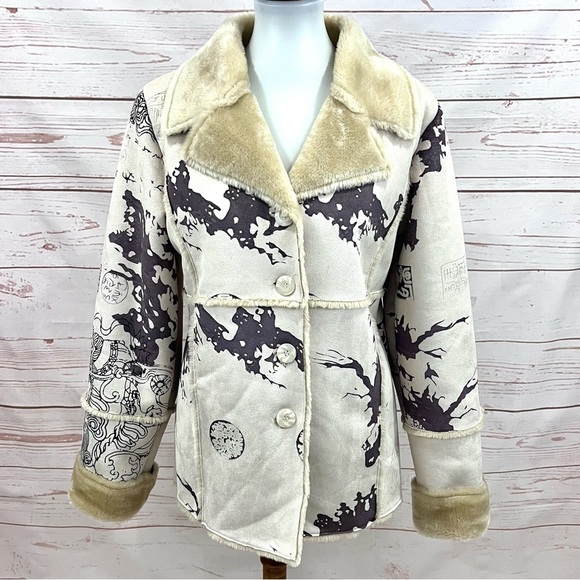 Vintage Y2K 90’s Step in Style Faux Suede Shearling Lined Penny Lane Pea Coat